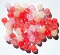 50 8mm Round Strawberry Marble Glass Bead Mix